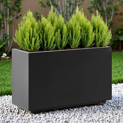 L 26 po x P 10 po x H 16 po, bac à fleurs rectangulaire en métal noir, pot à fleurs avec trous de drainage, contenant à plantes toutes saisons pour patio, cour ou balcon, série Block