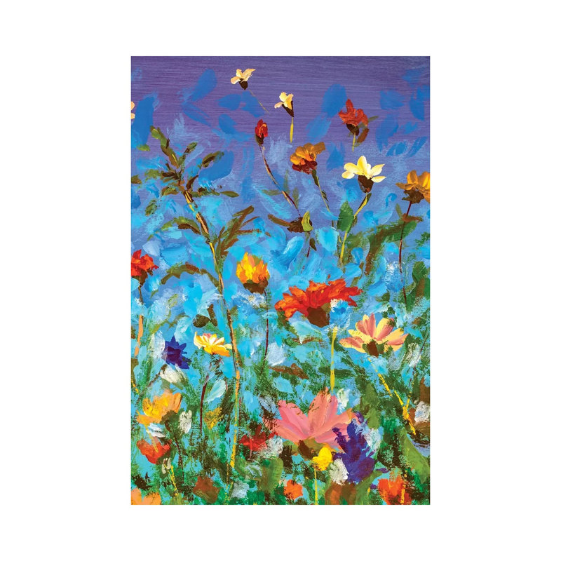 Spring Summer Red Yellow White Wildflowers On Blue Sky by Joyce Combs - Wrapped Canvas Print, 20.32 cm H x 30.48 cm W