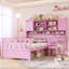Lit simple en bois avec bureau productif, chaise exquise et bibliothèque intégrée, rose réglable-102025597