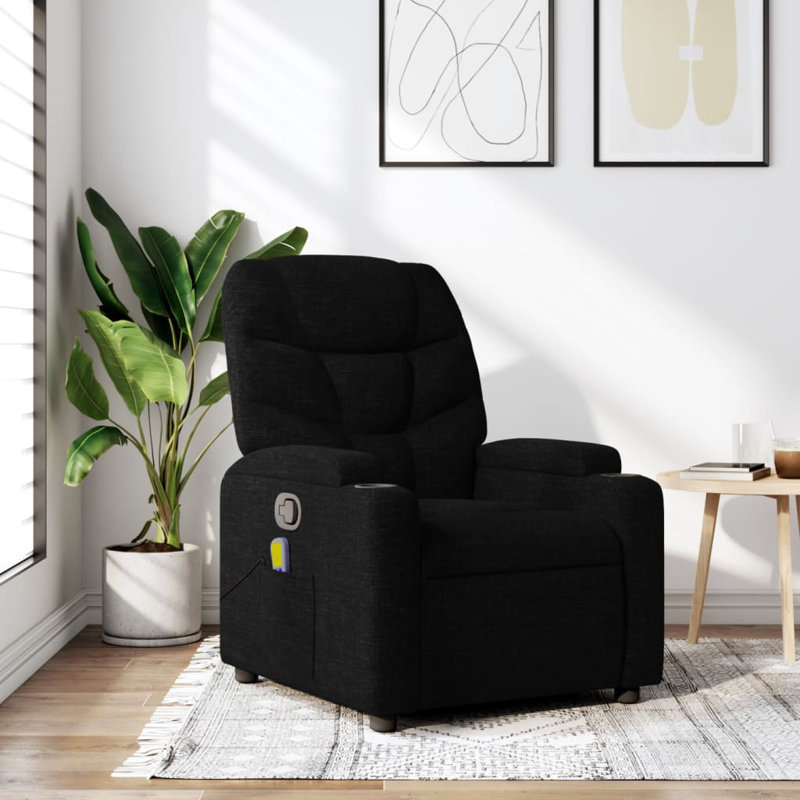 Upholstered Massage Chair, Manual Push Back, Black Fabric