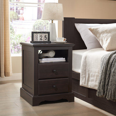 Farideh Wood 2 - Drawers Nightstand, Rustic End Table With Charging Station