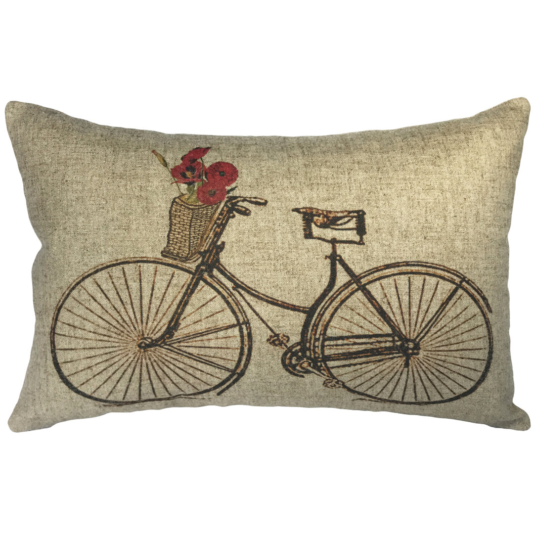  Floral Bike Linen Lumbar Pillow TheWatsonShop