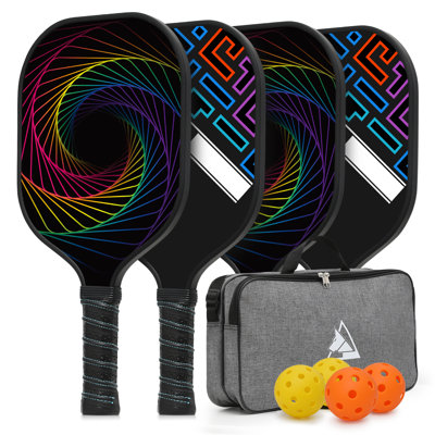 L'ensemble de raquettes de pickleball en fibre de verre comprend 4 raquettes durables, 4 balles de pickleball intérieures et extérieures et un sac de transport portable
