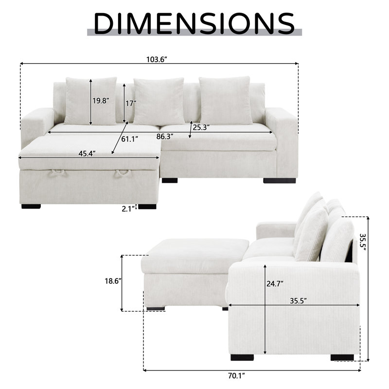 Canapé modulaire modulaire en velours côtelé Canapé modulaire pour le salon, Beige Corduroy