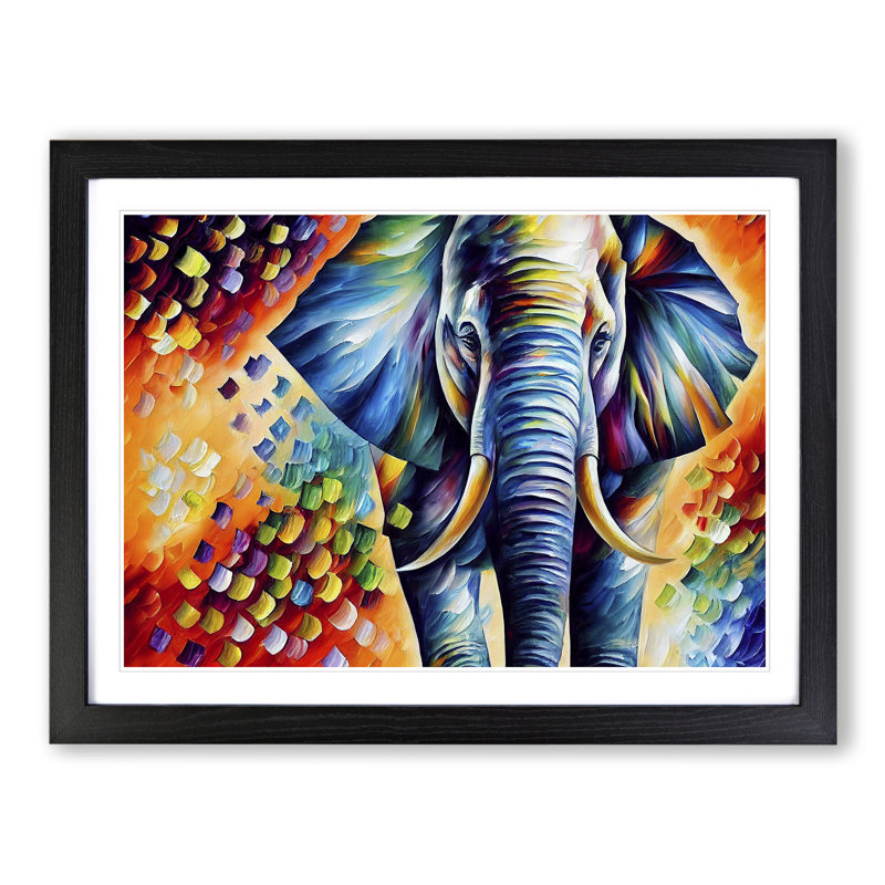 Elephant Abstract - Single Picture Frame Painting, Black , 46cm H x 64cm W x 2cm D