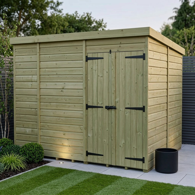 Total Sheds 10ft x 8ft Pent Garden Shed - Double Door - No Windows - Pressure Treated Timber - UK Manufactured