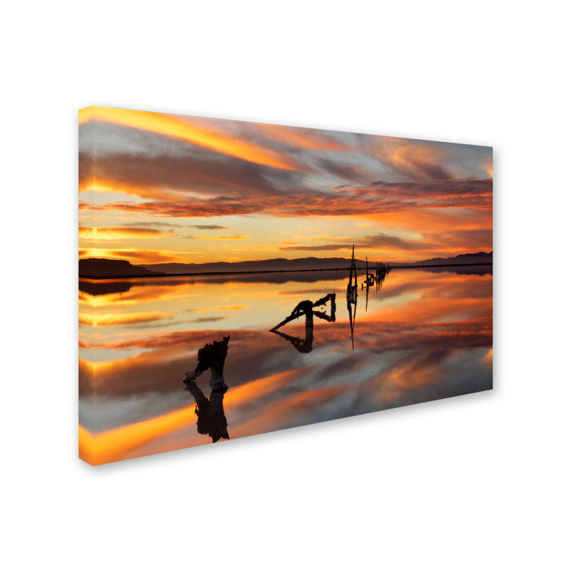 Alexan «Great Salt Lake Pilings Sunset», reproduction de photo sur toile tendue, 16 po x 24 po