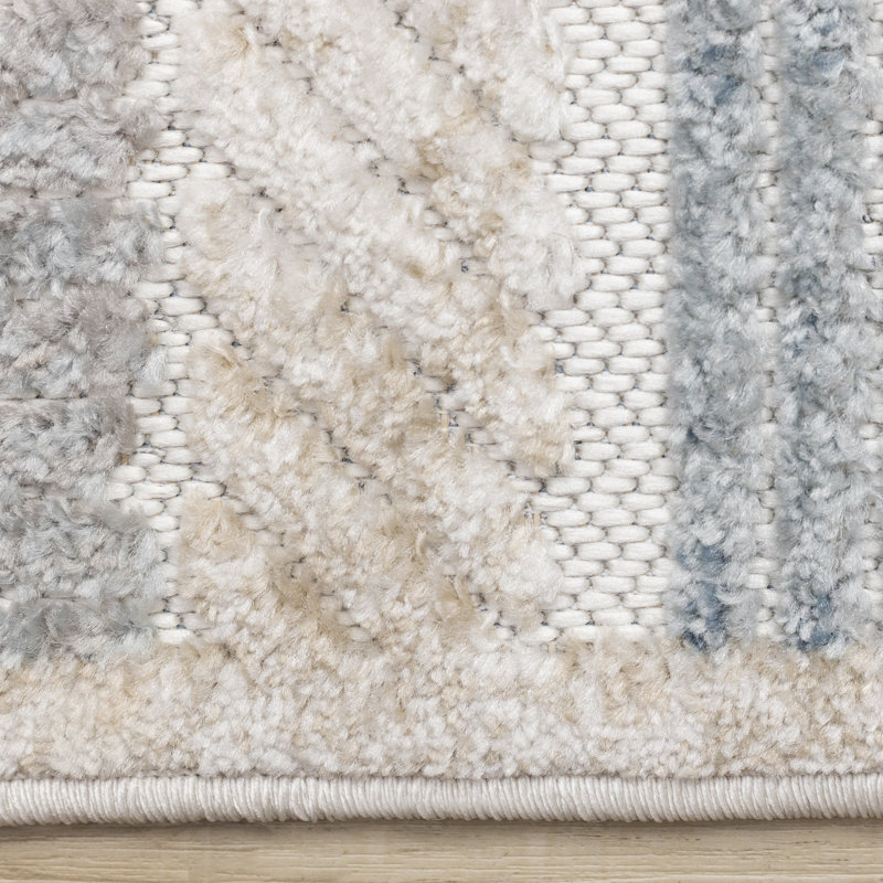 Tapis texturé à vagues géométriques bleues Horicon, Rectangle 5 pi 3 po x 7 pi 7 po