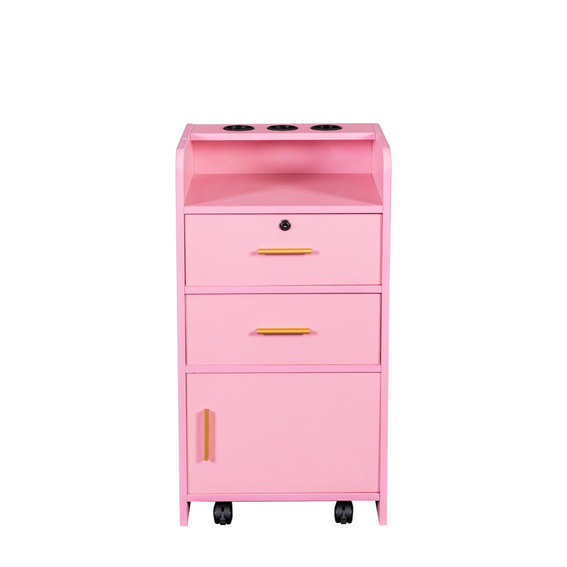 Fashionable Salon Cabinet For Items - 2 Drawers And 1 Modern Pink Cosmetic & Option