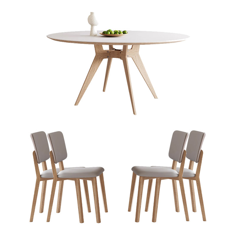 Ensemble de salle à manger rond moderne en pierre frittée de style crème, H 29,53 po x L 53,15 po x l 53,15 po