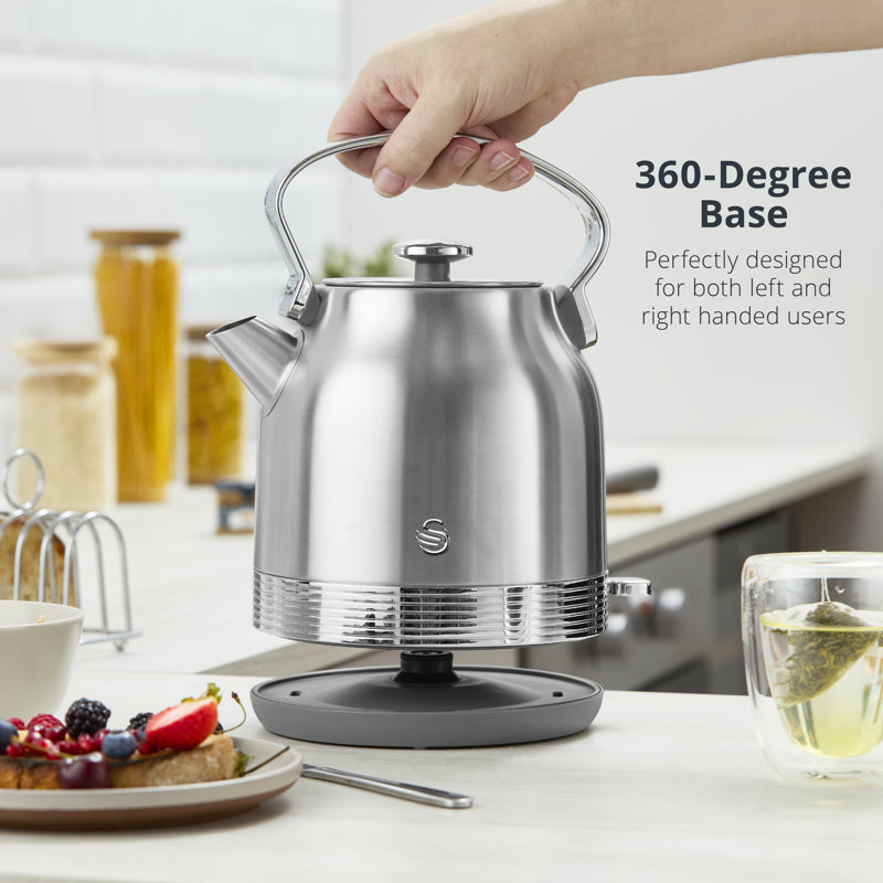 Swan Retro Kitchen Set, 1.7L Rapid Boil Traditional Kettle and 2 Slice Toaster, Non-Slip Feet, Stainless Steel