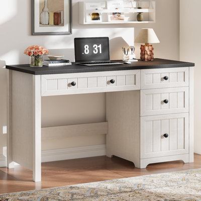 Bureau de direction à 4 tiroirs Farmhouse, bureau à domicile avec tiroir classeur, bureau d'ordinateur en bois avec rangement