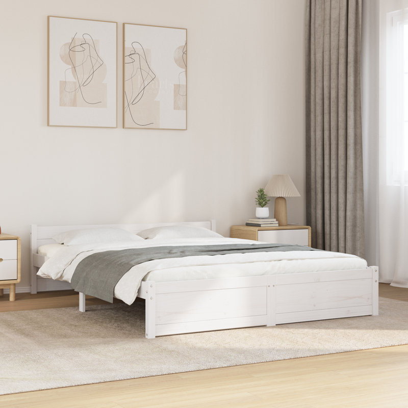 Bed Frame Solid Wood, White, European Kingsize (160 x 200cm)