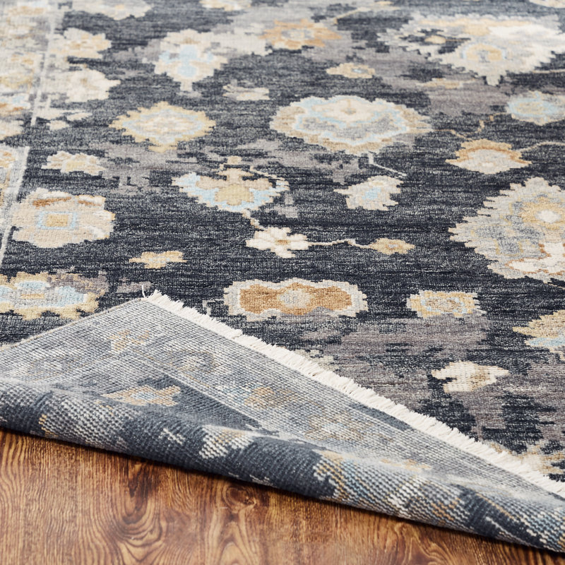Timeless Fusion Hand Knotted Wool Abstract Area Rug in Black, Rectangle 8' x 10'