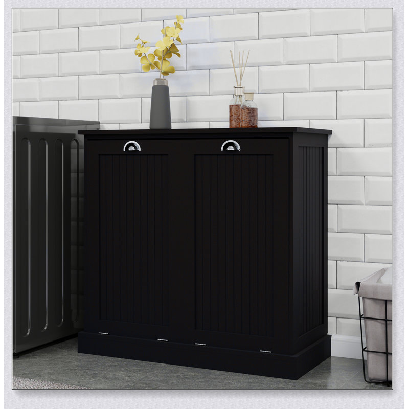 Two-Compartment Tilt-Out Laundry Sorter Cabinet-Black