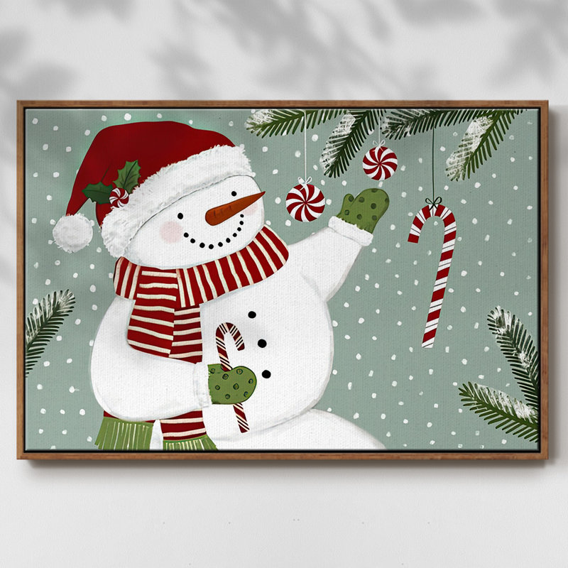 Peppermint Snowman Collection A, reproduction d'art sur toile, H 17 po x l 25 po x P 1,5 po, Noyer