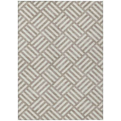 9' X 12' Taupe And Ivory Geometric Washable Indoor Outdoor Area Rug