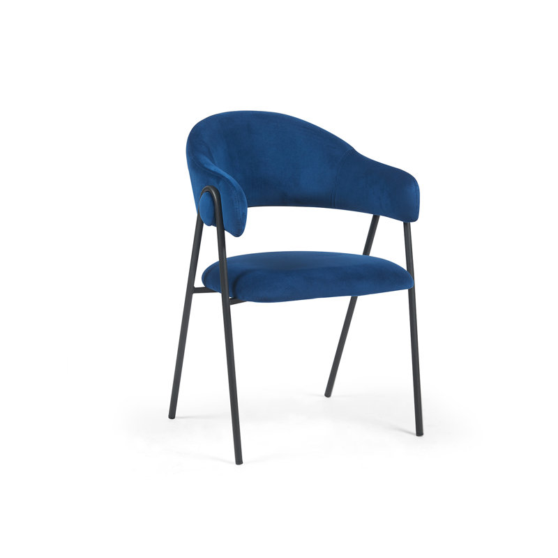 Noah Set of 2 Upholstered Dining Chairs with Black Metal Frame, Dark Navy