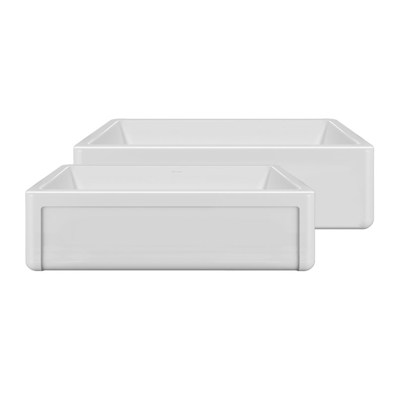 Whitehaus Collection Reversible Fireclay Kitchen Sink with Grid: Three Edge Frame, Plain Front Apron, 10" H x 36" L x 18" W
