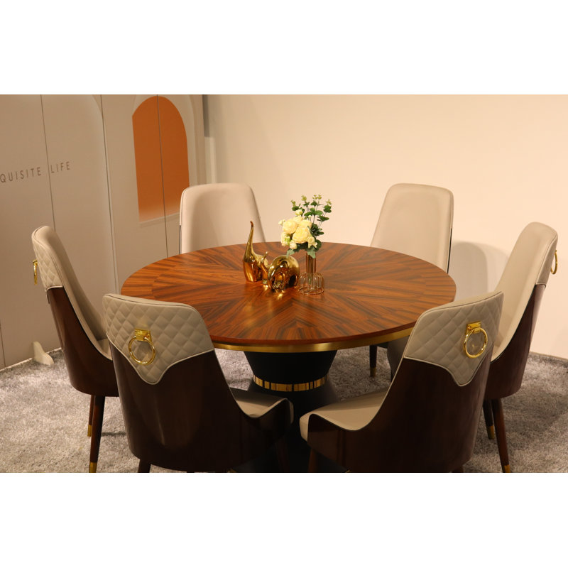 Vogue Lux Orange 61" Round Dining Set, Gray, 7 Pieces: Table, 6 Chairs, 31" H x 51" W x 51" D