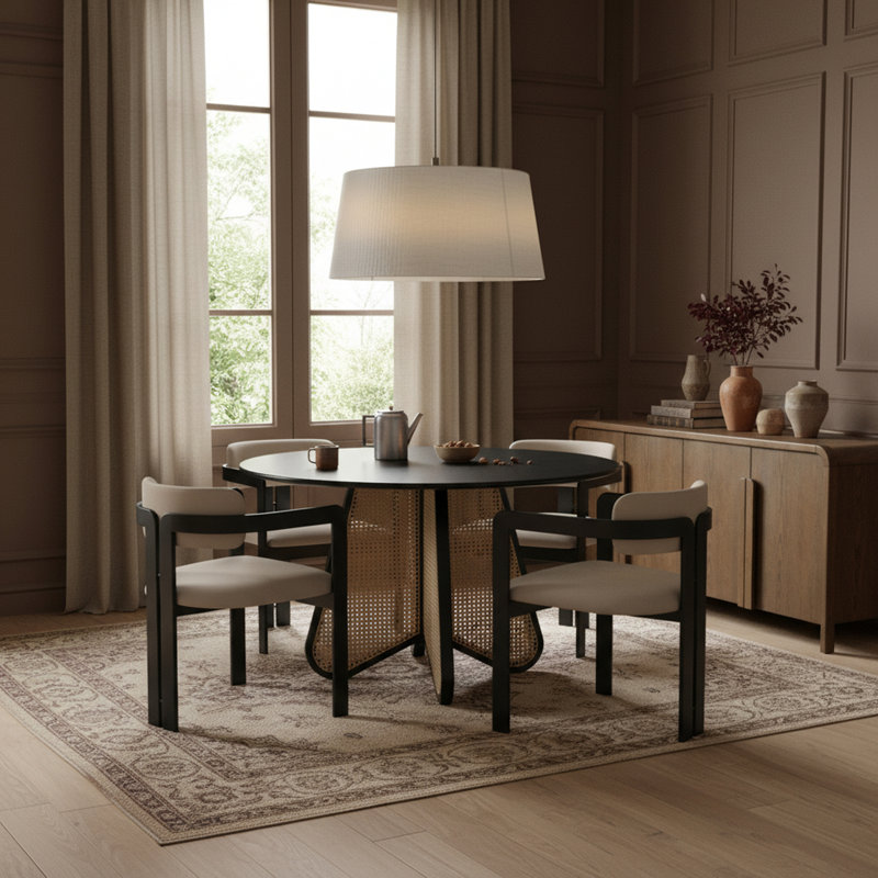 Chaise rembourrée en cuir Aurum, Cuir taupe végétalien, Noir graphite