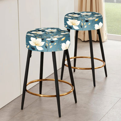 Ensemble de 2 tabourets floraux sarcelle et ivoire à motif floral élégant