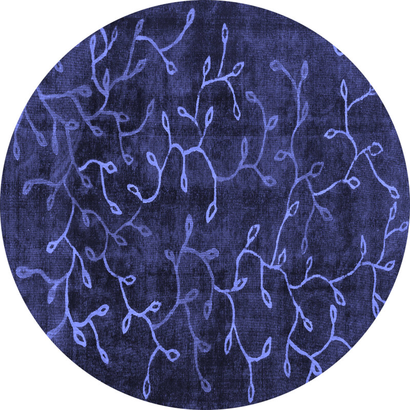 Tapis en laine / polyester tissé à la machine à motif floral bleu marine / blanc, Rond 6 pi