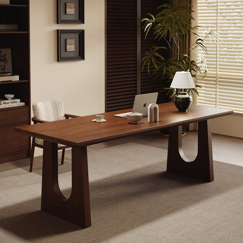 Bureau rectangulaire en bois massif brun noisette, H 29,53 po x l 86,61 po x P 31,5 po, Brun noyer