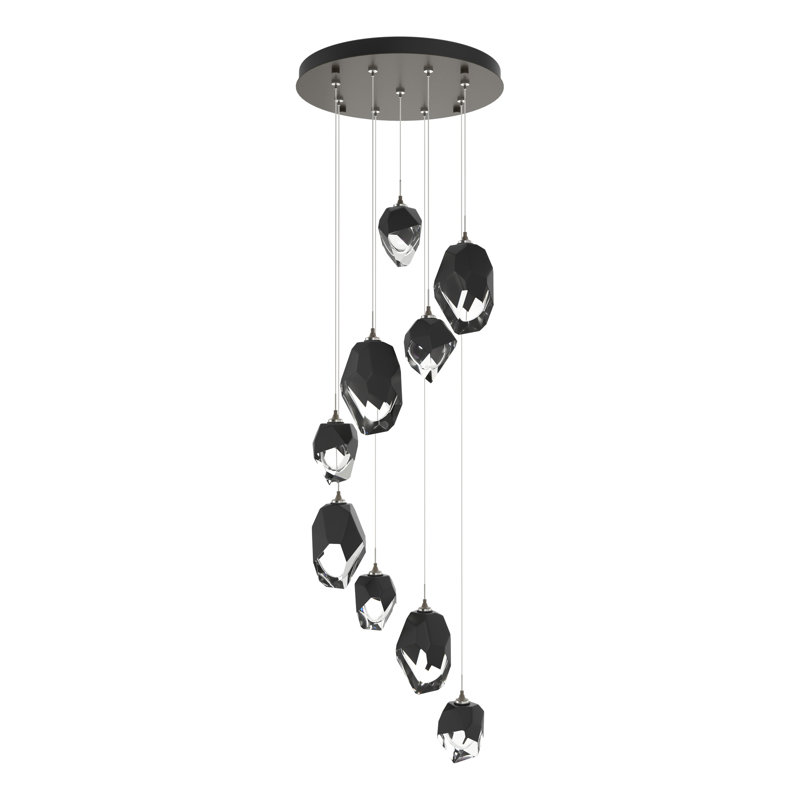 Chrysalis 9 - Light Cluster Geometric Pendant, 15" - 80", Black Polished Crystal, Dark Smoke