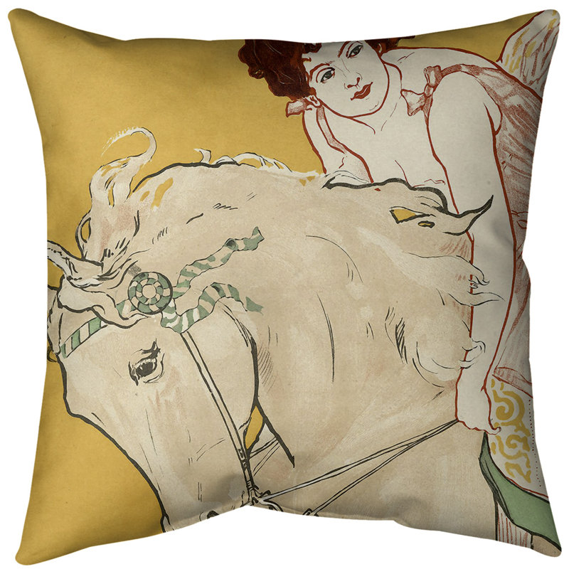 Coussin décoratif avec affiche de cheval et de cirque, 16 po x 1 po, Jaune, Duvet synthétique