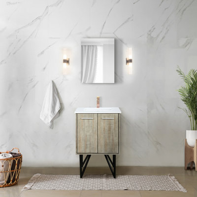Rustique 24 po Meuble-lavabo X 20 avec comptoir en marbre et robinet or rose - égratignure et teinture incluse avec miroir l 18 pi - surface incluse