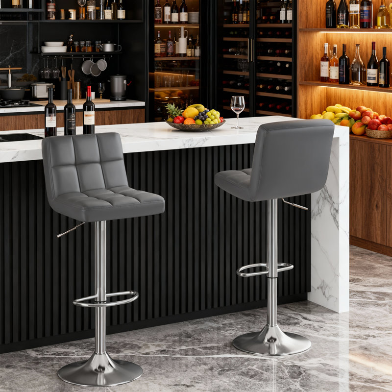Stallcup Swivel Upholstered Adjustable Height Counter Stool with Metal Frame, Grey