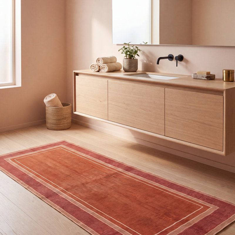 Tapis Rapids2 moderne, minimaliste, à bordure géométrique orange, rouge et crème, lavable à la machine, antidérapant, à poils courts, pour l'intérieur et l'extérieur, adapté aux animaux domestiques, idéal pour le salon, la chambre, la salle à manger, l'entrée, le couloir ou le bureau.