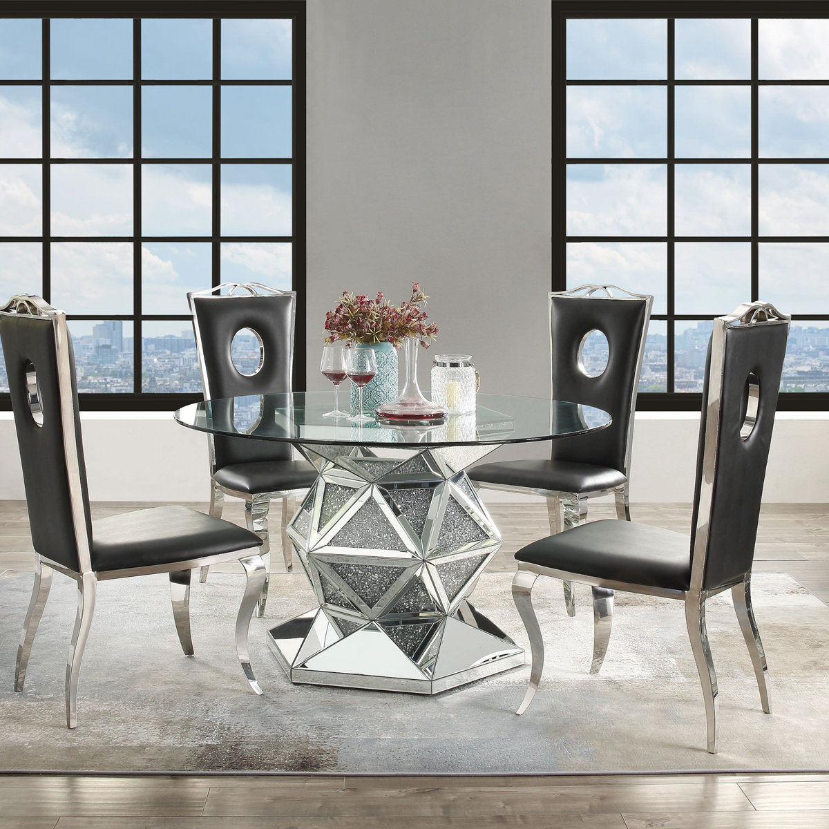 Mercer41 Haimar Round Glass Top Dining Table | Wayfair