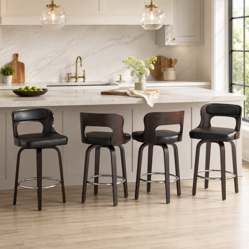 Swivel Faux Leather Counter & Bar Stools, Black