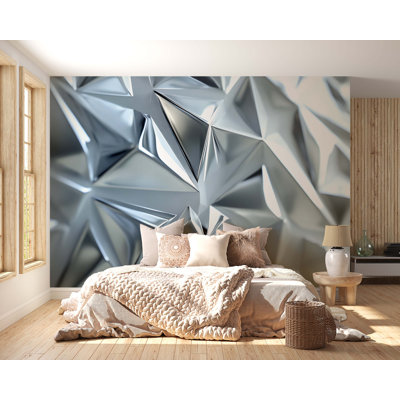 Murale géométrique - Papier peint abstrait 3D métallique moderne pour chambre à coucher ou salon