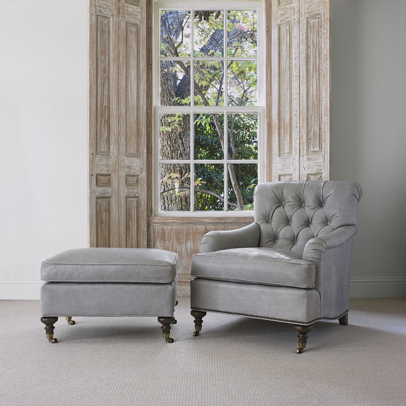 Devan Armchair, Amber, Venice Navy, Antique Brass Small