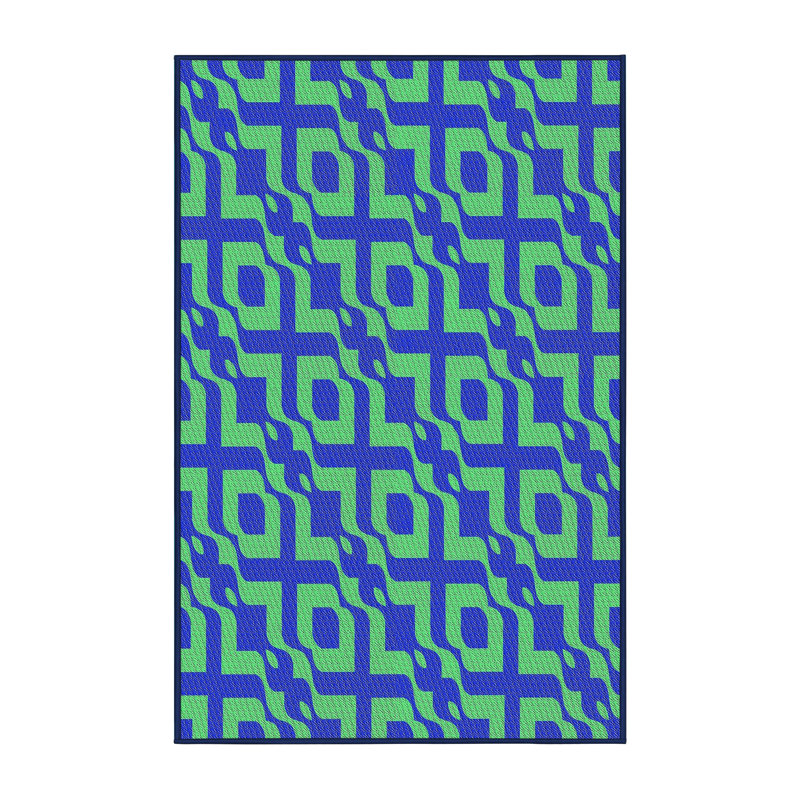 Tapis géométrique bleu / vert, Rectangle 5 pi x 7 pi