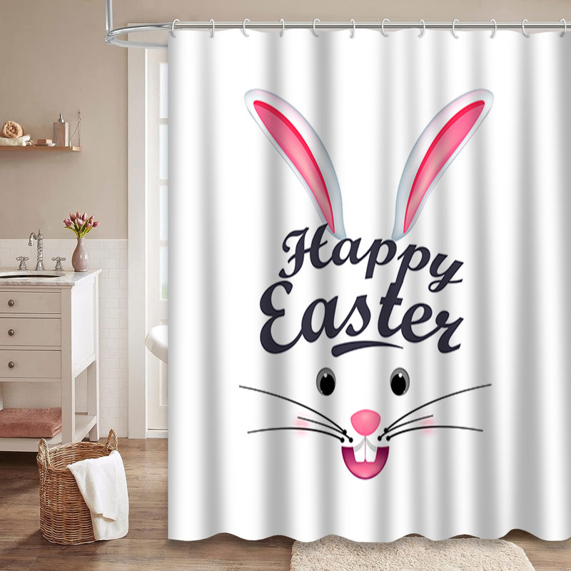 Cute Easter Bunny Drawn Greeting Shower Curtain with 12 Hooks, L 72 po x l 72 po