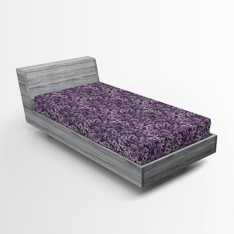 Ensemble de 2 draps-housses Ambesonne, Drap-housse de taille simple, Lilas pâle, aubergine / floral