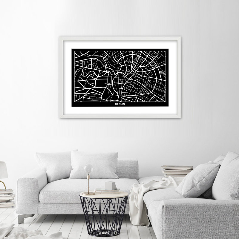 City Map Of Berlin - Single Picture Frame Print, 60cm H x 90cm W, White