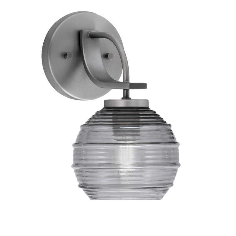 Cavella Wall Sconce Shown With 6" Glass, Graphite, Smoke Ribbed