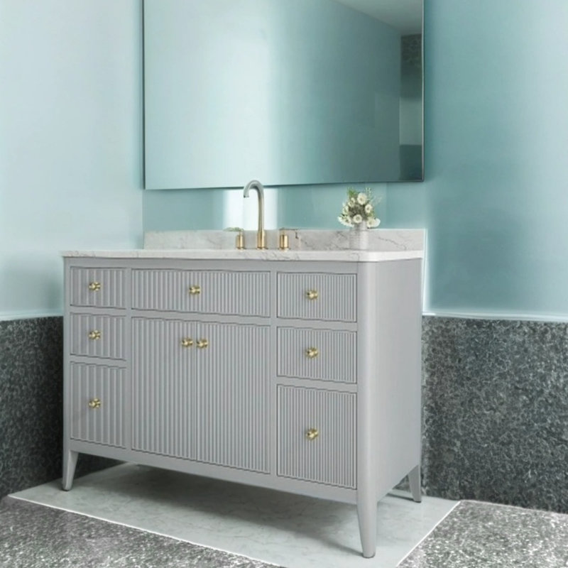 Nordic Minimalist 48" Freestanding Bathroom Vanity| Solid Wood Construction With Engineered Marble Top | Integrated Ceramic Basin | Slim Frame Design For Modern Bath Spaces