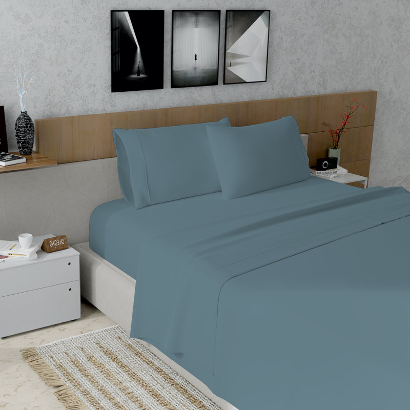 Kal 100% Cotton Sheet Set, Queen, Teal