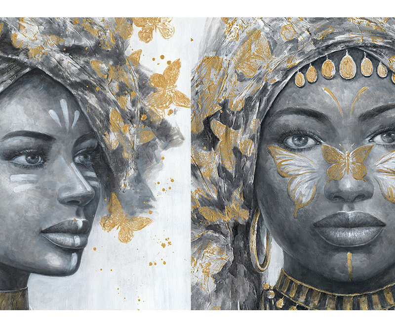 Golden Butterflies - 2 Piece Wrapped Canvas Print