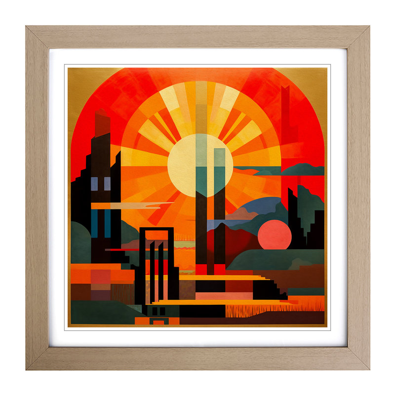 Japanese Sunset Constructivism No.1 - Framed Print, Oak