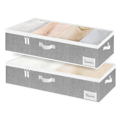 Underbed Storage Box with Clear Window, Foldable Underbed Storage Bins for Clothes, Blankets and Shoes, 6'' H X 33'' W X 17'' D, Gray