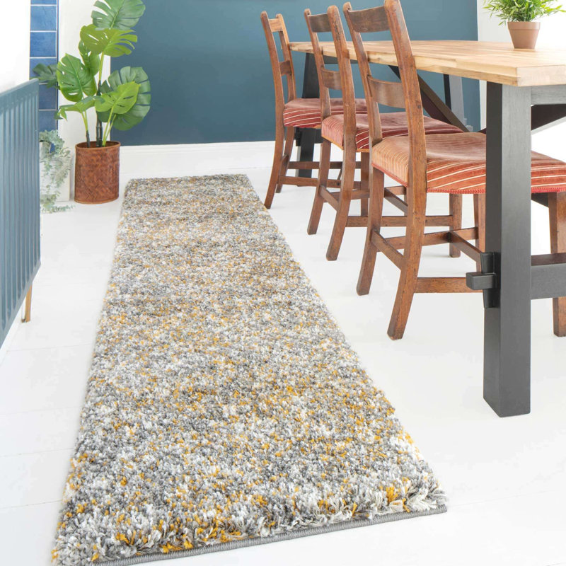 Abstract Machine Tufted Shag Area Rug, Yellow, 200cm x 290cm