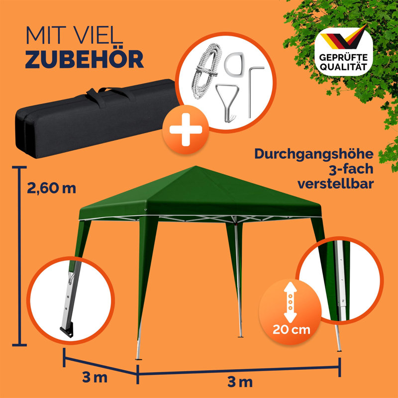 3 x 3m Pop-Up UV Protection 50+ Waterproof Winterproof with Pocket Foldable Stable Camping Garden Gazebo, Green