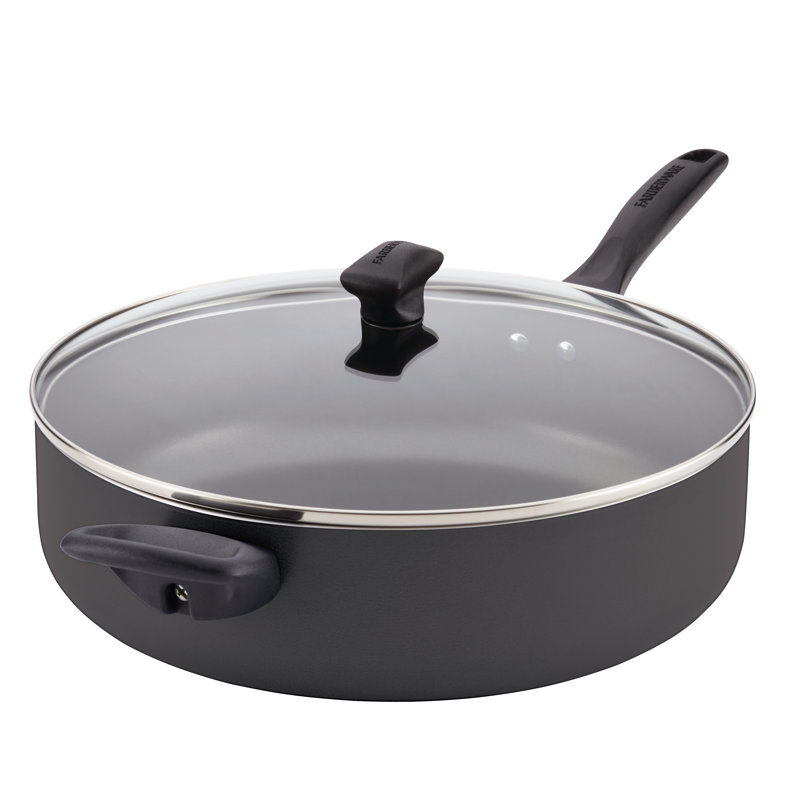 Farberware Dishwasher Safe Nonstick Jumbo Cooker Chef's Pan with Lid and Helper Handle, 6 Quart, Black